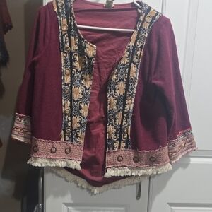 Gimmicks by BKE Maroon Cardigan with Patterned Accents
